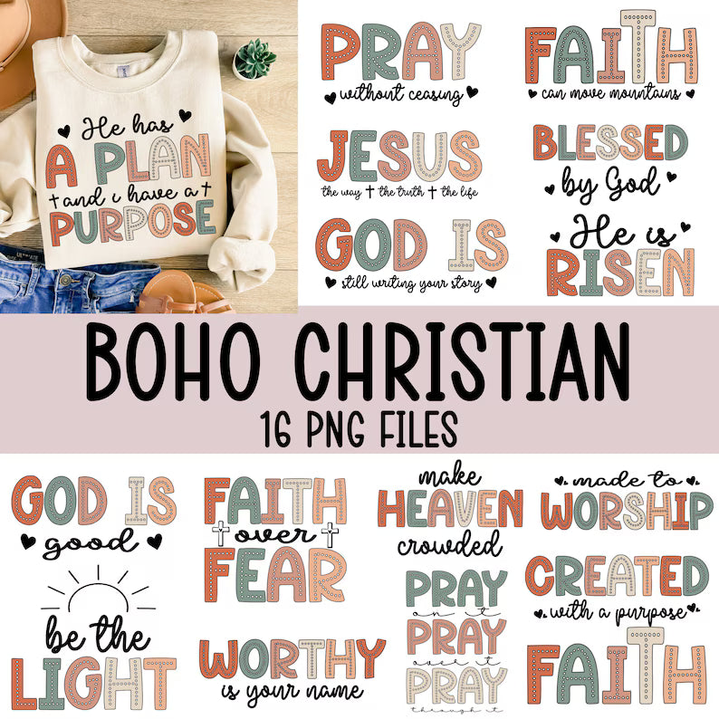 Boho Christian Bible Verse Png Bundle