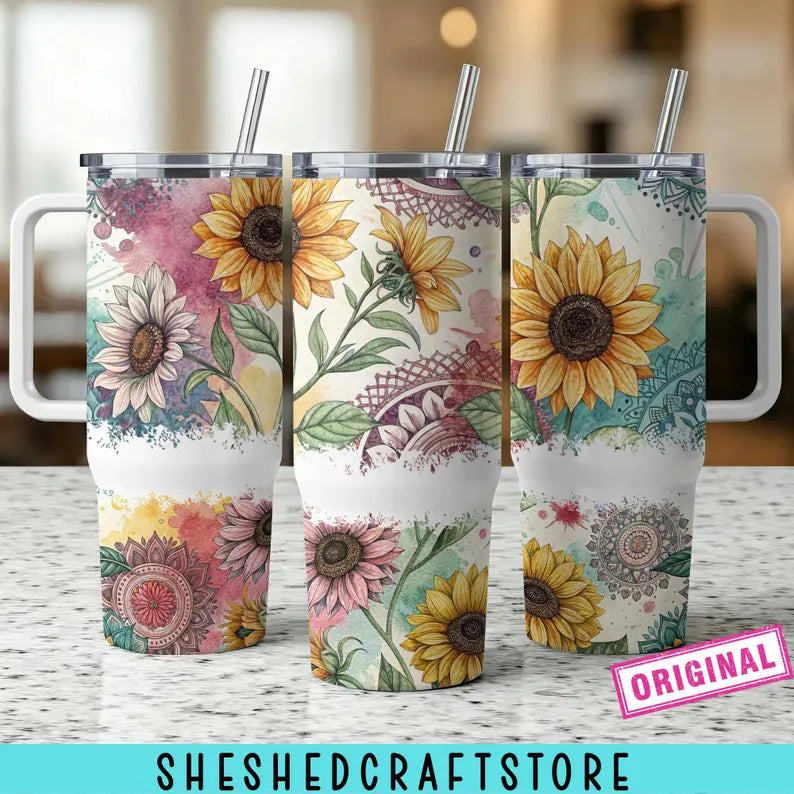 Boho Sunflower 40oz Tumbler Wrap