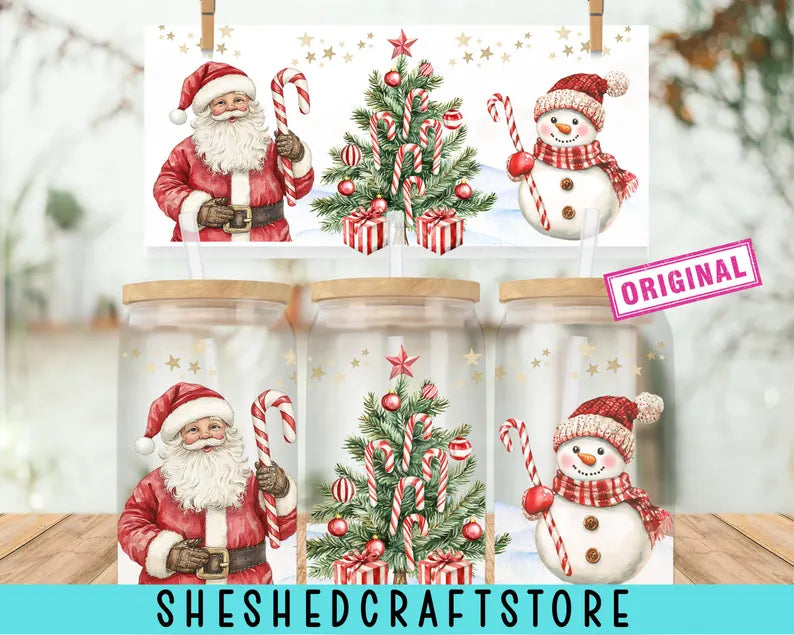 Christmas Santa 16oz glass can wrap