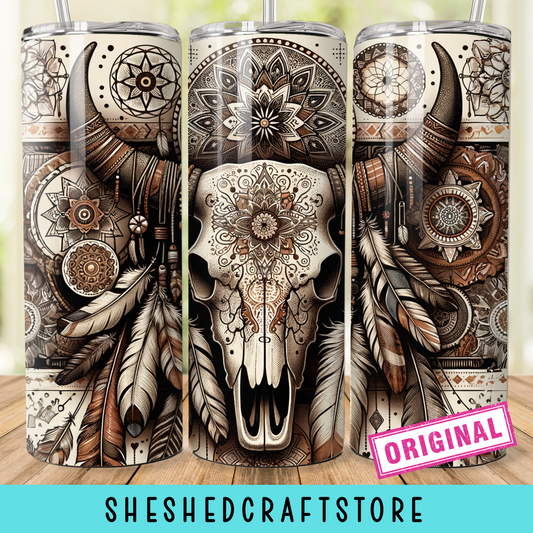 Boho Cow Skull Tumbler Wrap