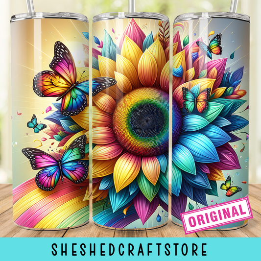 Rainbow Sunflower and Butterfly Tumbler Wrap