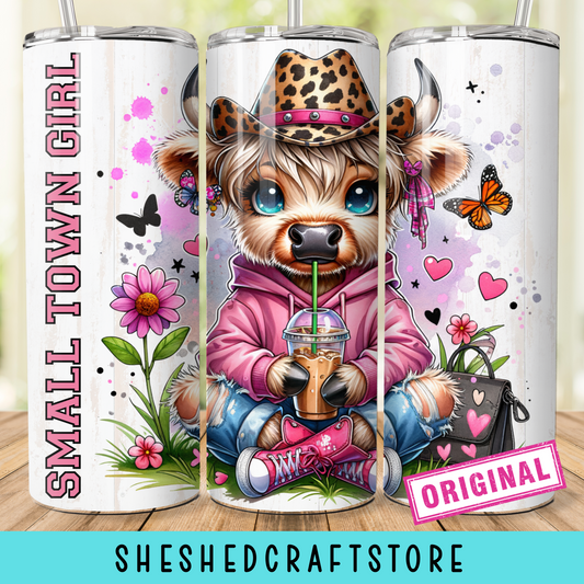 Small Town Girl Highland Cow Tumbler Wrap