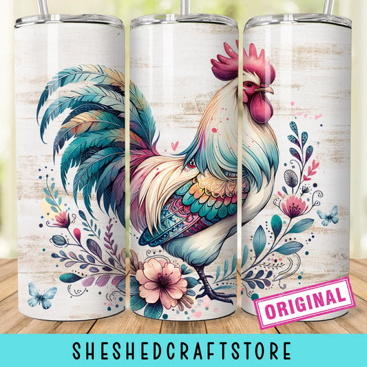Watercolor Rooster 20oz Skinny Tumbler Wrap