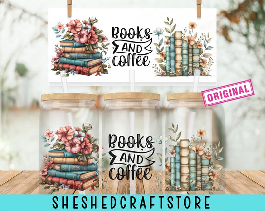 Coffee and books 16oz glass can wrap