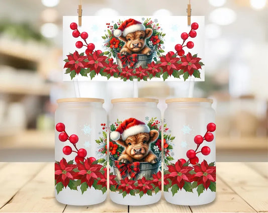 Christmas Highland Cow Libbey 16oz Glass Wrap