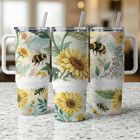 Floral Bumble Bee 40Oz Tumbler Wrap