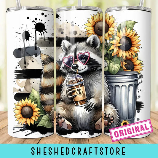 Raccoon Sunflower 20 oz Skinny Tumbler Wrap