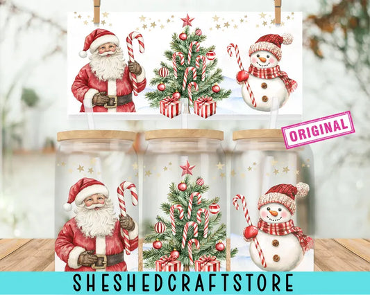 Christmas Santa 16oz glass can wrap