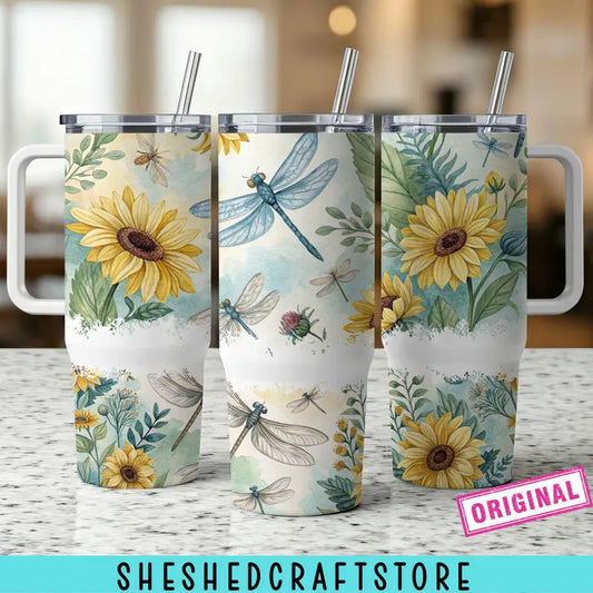Floral Dragonfly 40Oz Tumbler Wrap